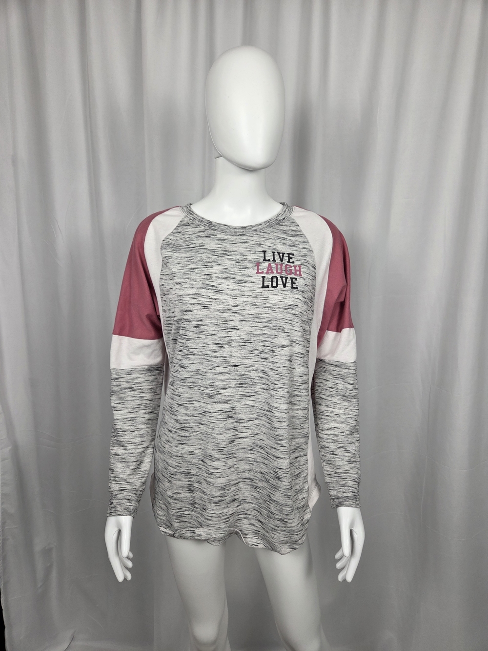 No Boundaries Pink, Gray & White Long Sleeve Raglan Top